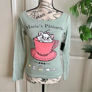 Disney Coquette Marie Aristocats Patisserie Graphic Long Sleeve Top Green XS